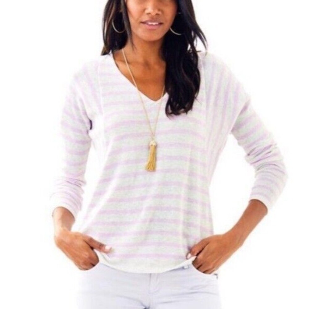 Lily Pulitzer Purple Gray Striped V Neck Stasia Sweater Size XS